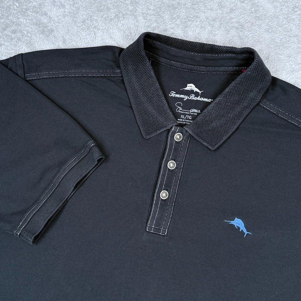 Tommy Bahama IslandZone Supima Cotton Polo Shirt Mens XL Black Performance Golf